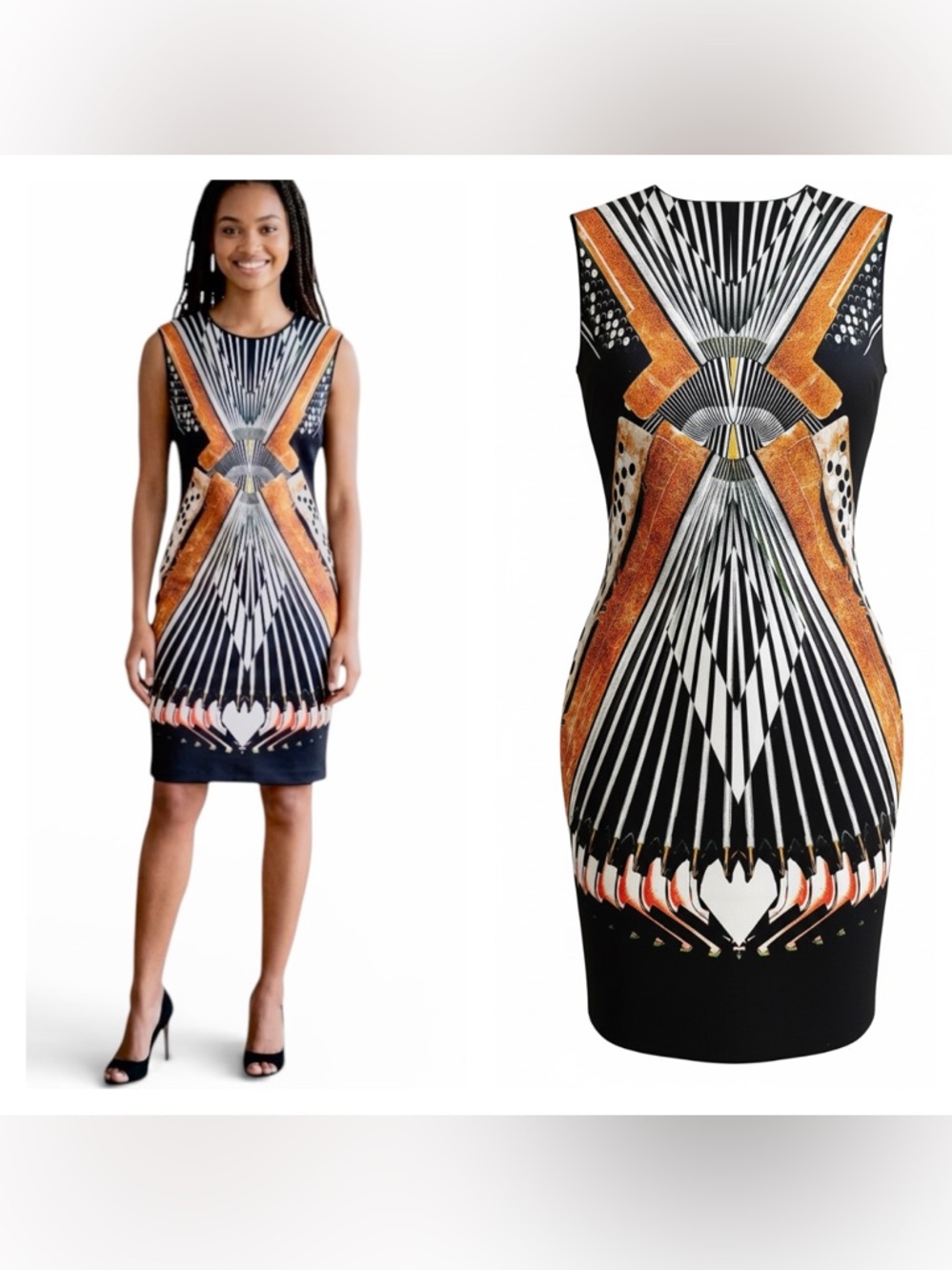 Clover Canyon Geometric Bodycon Neoprene Scuba Optical Illusion Dress L